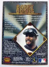 Barry Bonds Pacific Collection 1997 Card #GD-213 Back