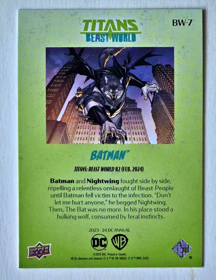 Batman Titans of The Beast UD-2023-24 Card#BW-7 Back