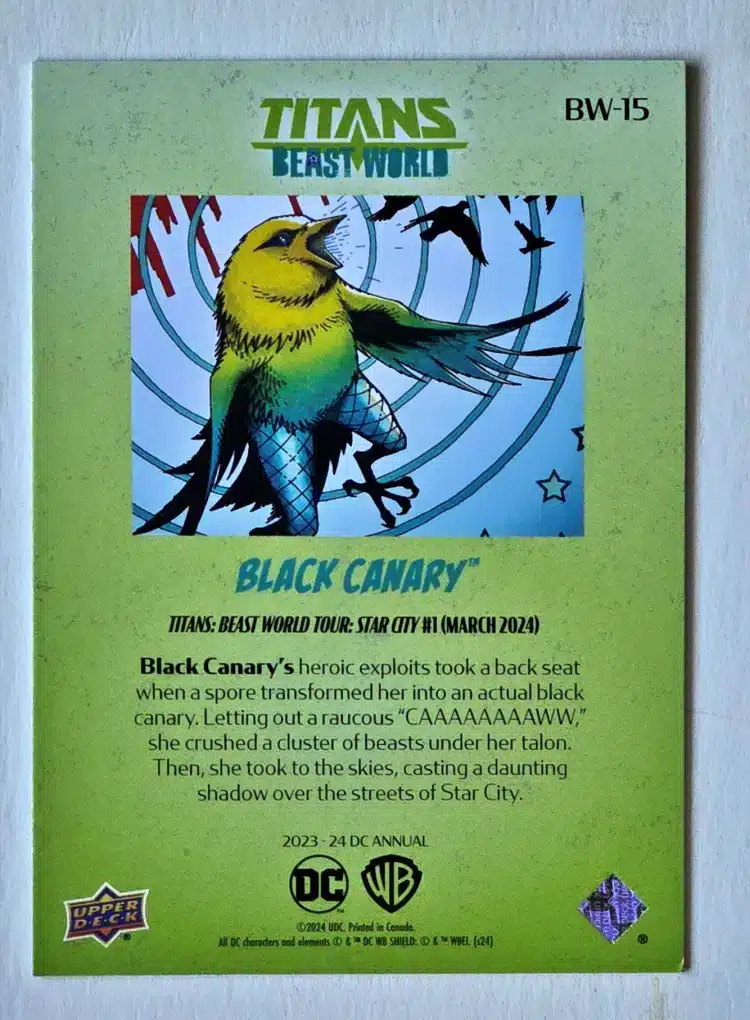Black Canary Titans Beast World UD-2023-24 Card #BW-15 back