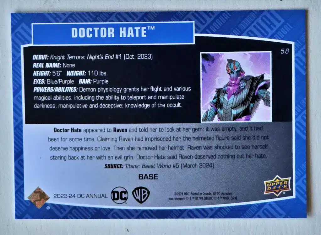 Doctor Hate Upper Deck 2023-24 #58 DC Comic Card Back