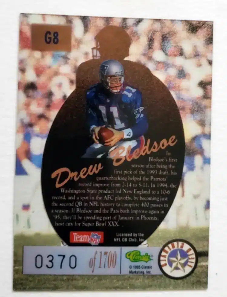 drew-bledsoe classic-1995-g8-back Drew Bledsoe Classic Pro Line Card #G8 Limited Back