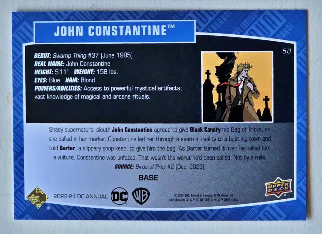John Constantine Upper Deck 2023-24 Card #50 Back