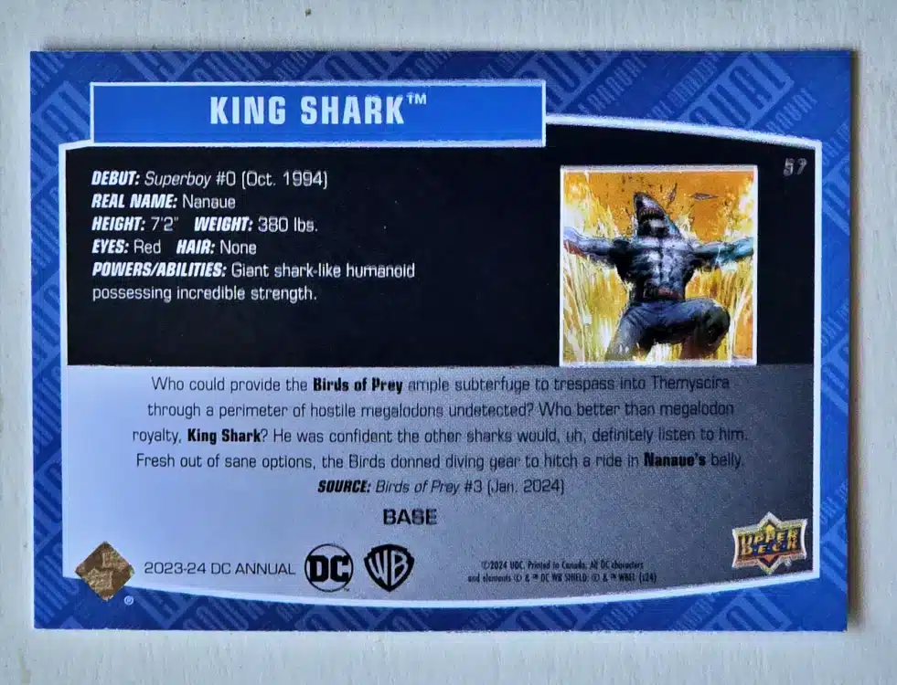 King Shark Upper Deck 2023-24 Card #57 Back
