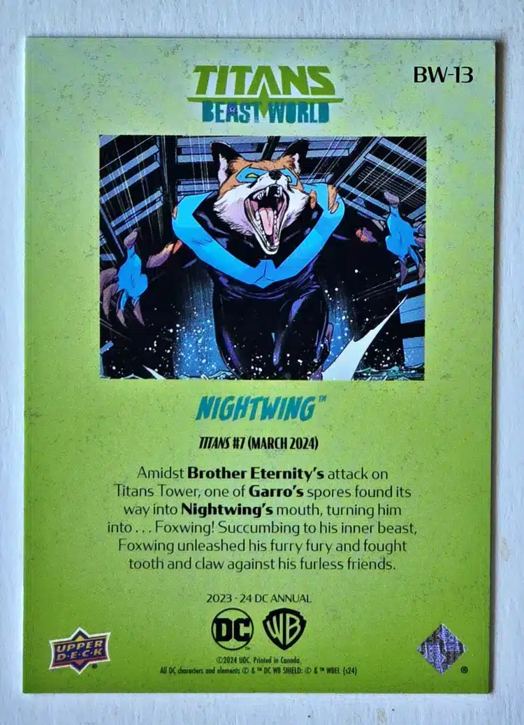 Nightwing Titans Beast World UD-2023-24 Card#BW-13 Back