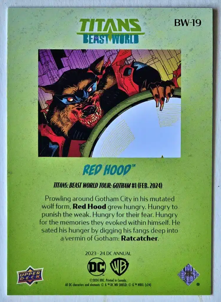Red Hood Titans Beast World UD-2023-24 Card #BW-19 Back