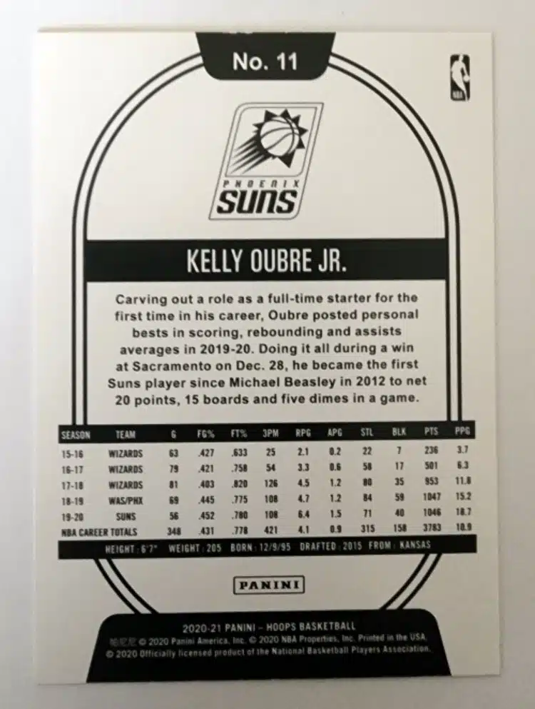 Hoops 2020 Panini Phoenix Suns-Kelly Oubre Jr. Back