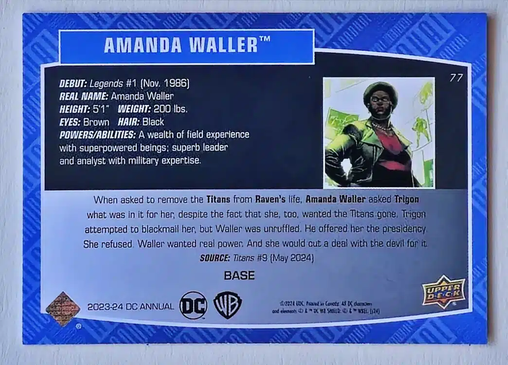 Amanda Waller Upper Deck 2023-24 #77 DC Comic Card Back
