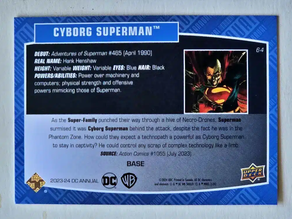 Cyborg Superman Upper Deck 2023-24 #64 Back