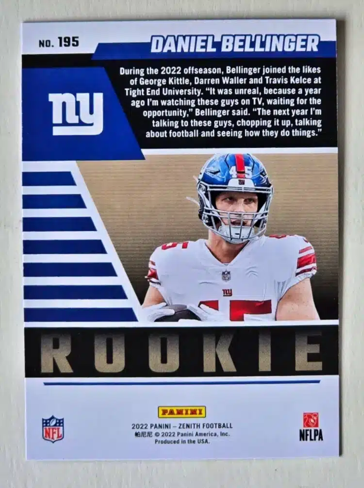 Daniel Bellinger Panini Zenith 2022 Card #195 Back
