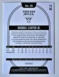 Hoops 2020 Panini Chicago Bulls-Wendell Carter Jr. back