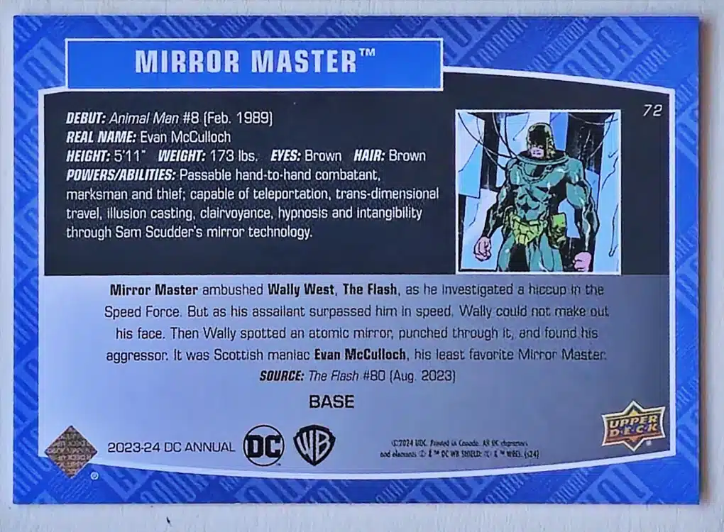 Mirror Master Upper Deck 2023-24 #72 DC Comic Card back