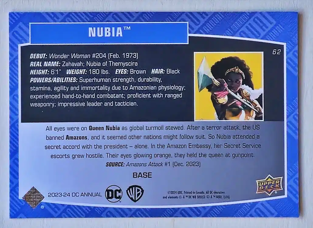Nubia Upper Deck 2023-24 Card #62 back