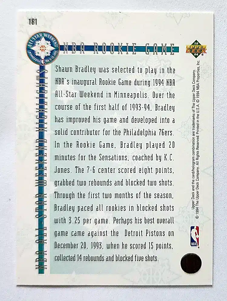 Shawn Bradley Upper Deck 1994 Card #181