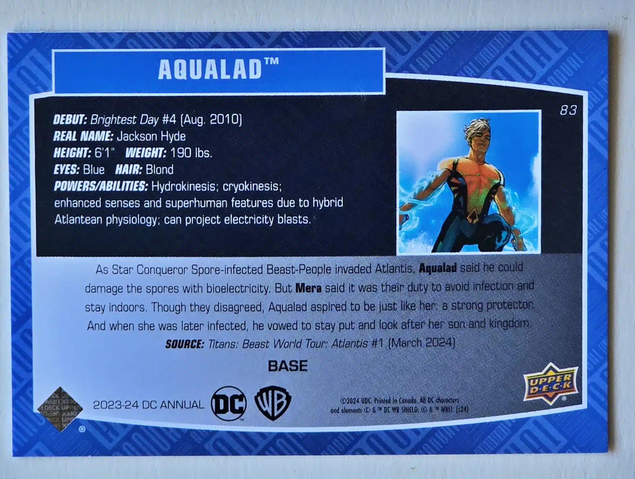 Aqualad Upper Deck 2023-24 #83 DC Comic Card Back