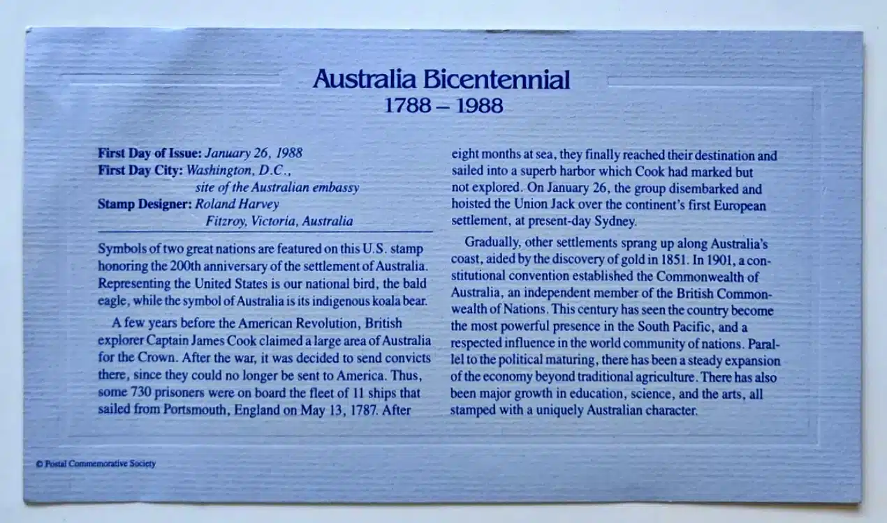 Australia Bicentennial Information Card