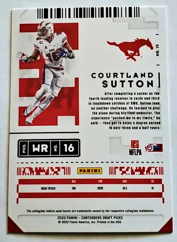 Courtland Sutton Panini Contenders Draft Picks 2020 #19 Back