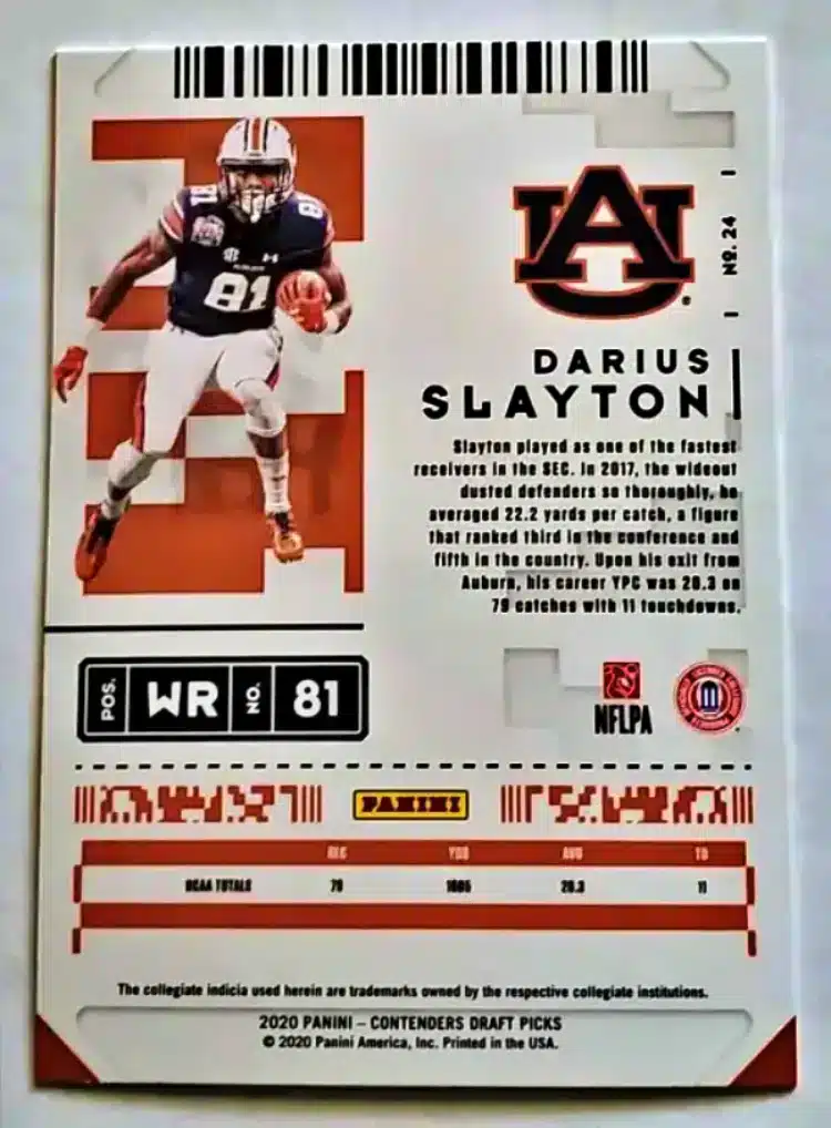 Darius Slayton Panini Contenders Draft Picks 2020 Card#24 Back