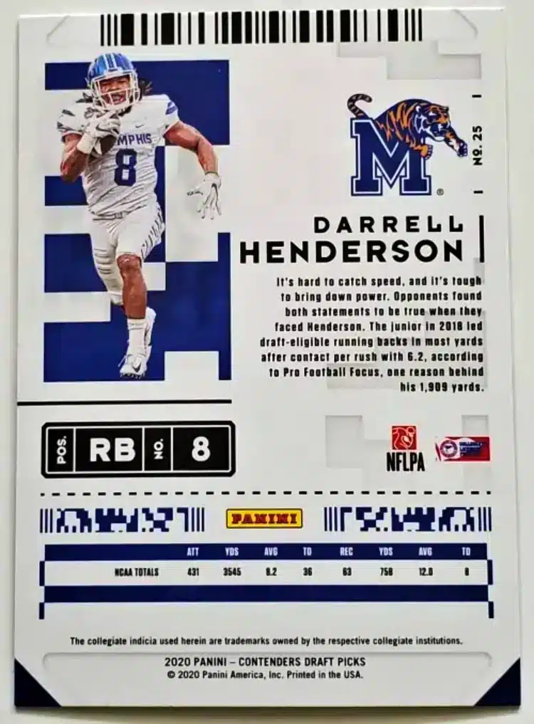 Darrell Henderson Panini Contenders Draft Picks 2020 Card#25 Back