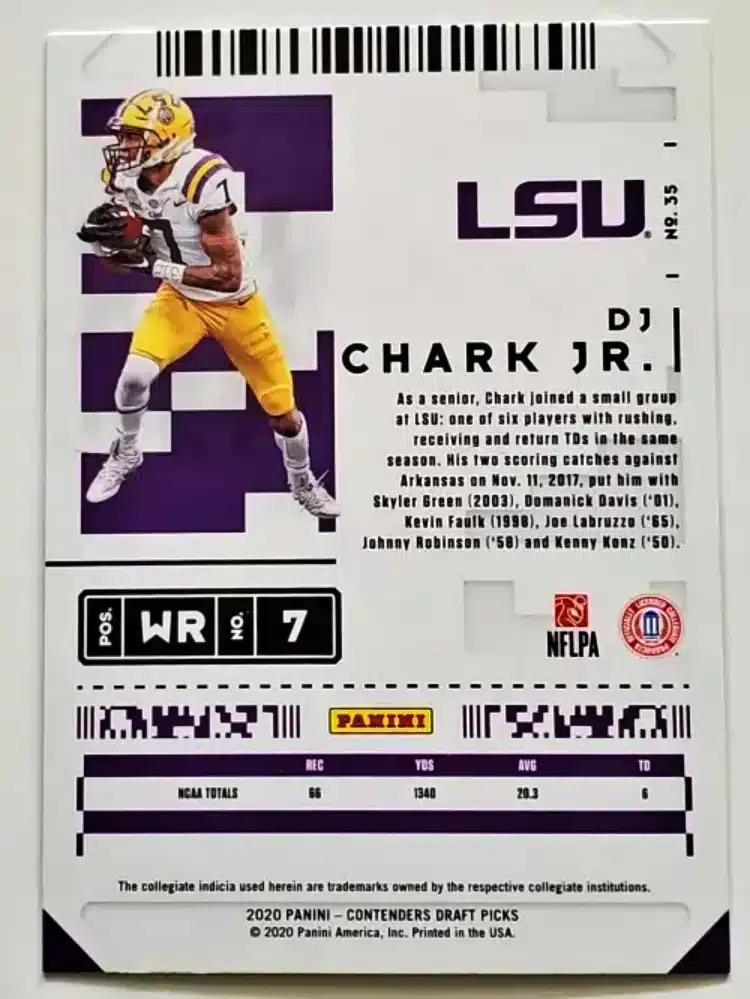 D.J. Chark Jr. Panini Contenders Draft Picks 2020 Card#35 Back