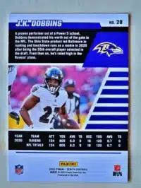 J.K. Dobbins Panini Zenith 2022 Card #28 Baltimore Ravens back