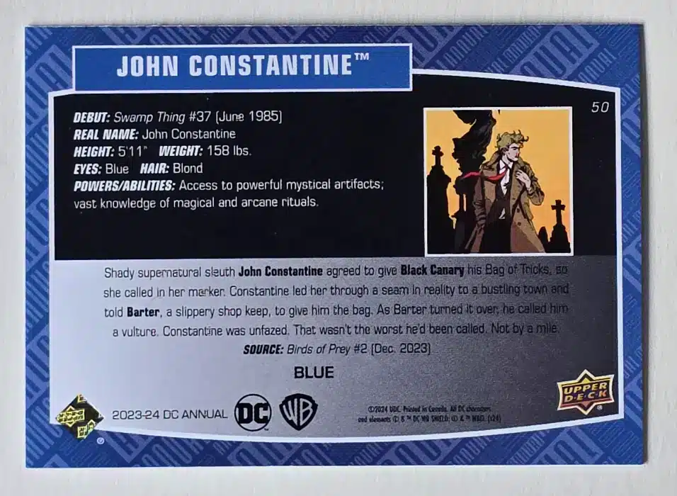 john-constatine-upper-deck-2023-24-blue-dc-annual-50-back John Constantine Upper Deck 2023-23 Blue Card #51 back