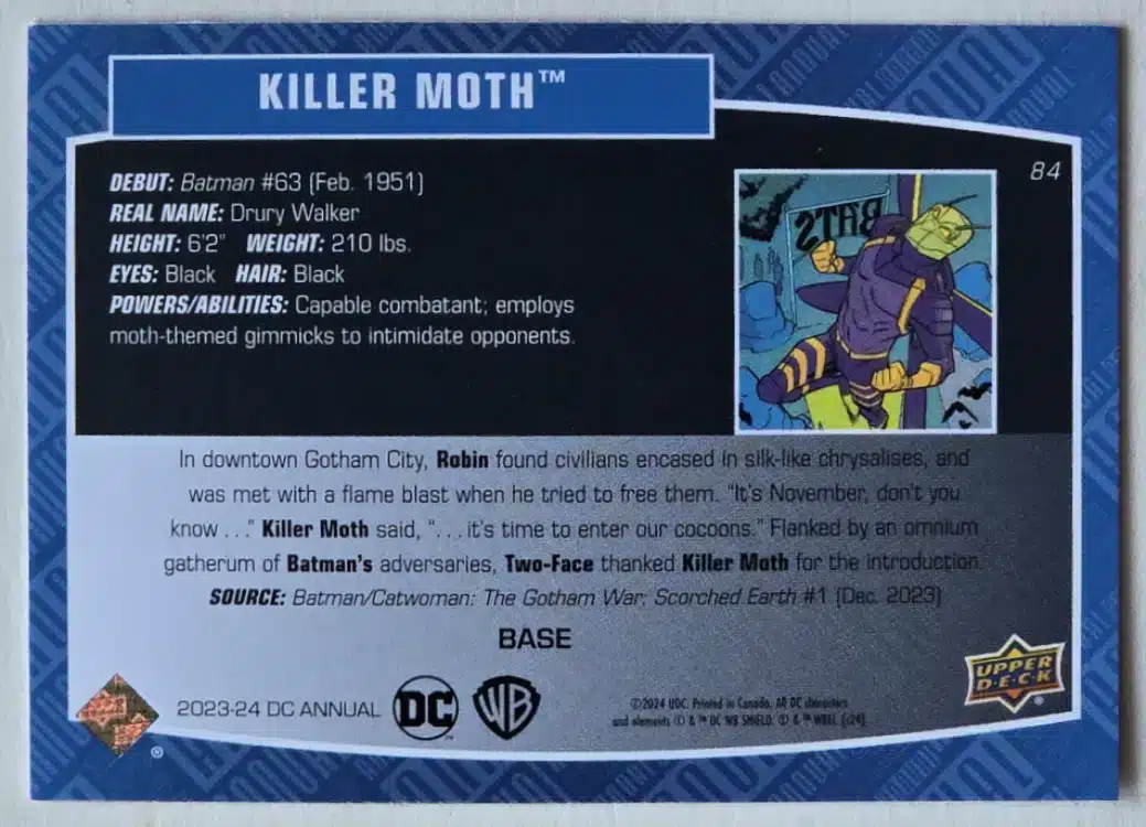 Killer Moth Upper Deck 2023-24 #84 DC Comic Card Back