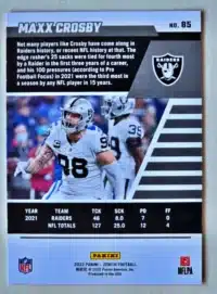 Maxx Crosby Panini Zenith 2022 Card#85 Back
