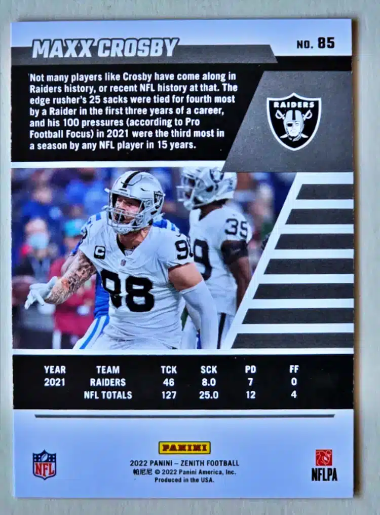 maxx-crosby-panini-zenith-2022-85-back Maxx Crosby Panini Zenith 2022 Card#85 Back