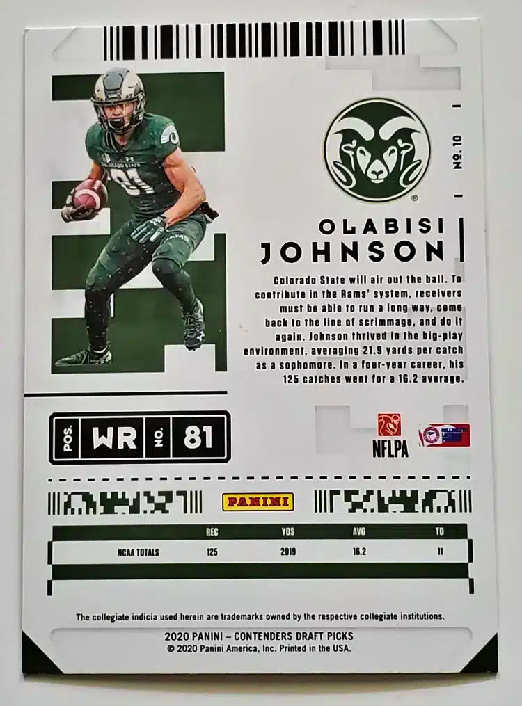 Olabisi Johnson Panini Contenders Draft Picks 2020 Card#10 Back