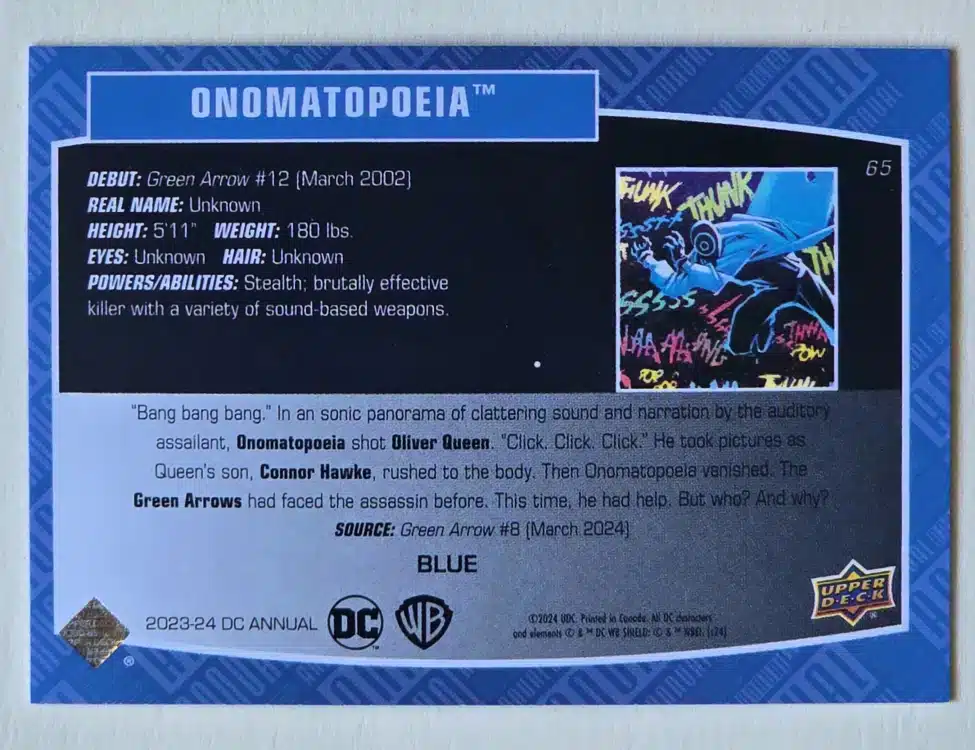 Onomatopoeia Upper Deck 2023-24 Blue #65 Back