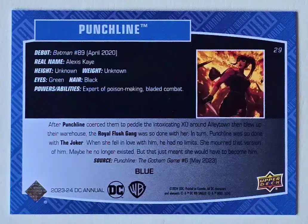 punchline-upper-deck-2023-24-blue-dc-annual-29-back Punchline Upper Deck 2023-23 Blue Card #29 Back