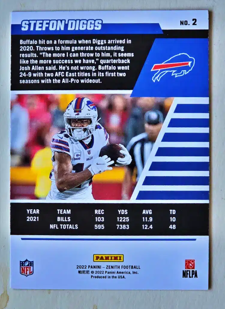 Stefon Diggs Panini Zenith 2022 Card #2 Buffalo Bills Back