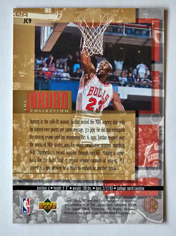 The-michael-jordan-collection-UD-SP-1996-JC9-back The Michael Jordan Collection Upper Deck 1996 Card #JC9 Back