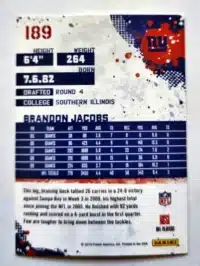 Brandon Jacobs Score 2010 Card #189 Back
