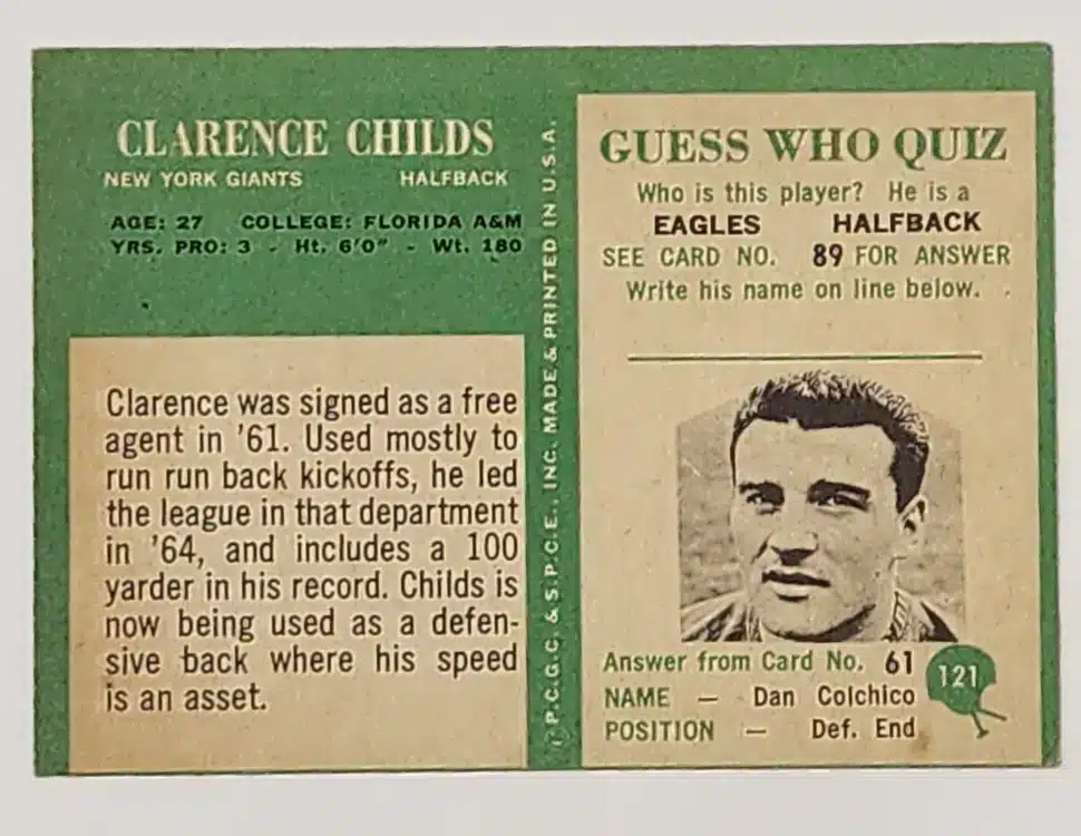 Clarence Childs Philadelphia 1966 Card #121 Back