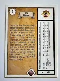 Tony Chance Upper Deck 1989 Card #3 back