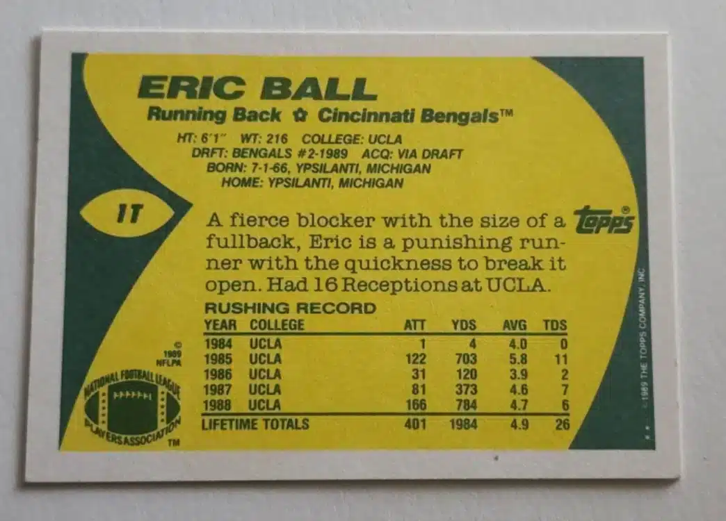 Eric Ball Topps Traded 1989 Card #1T Back