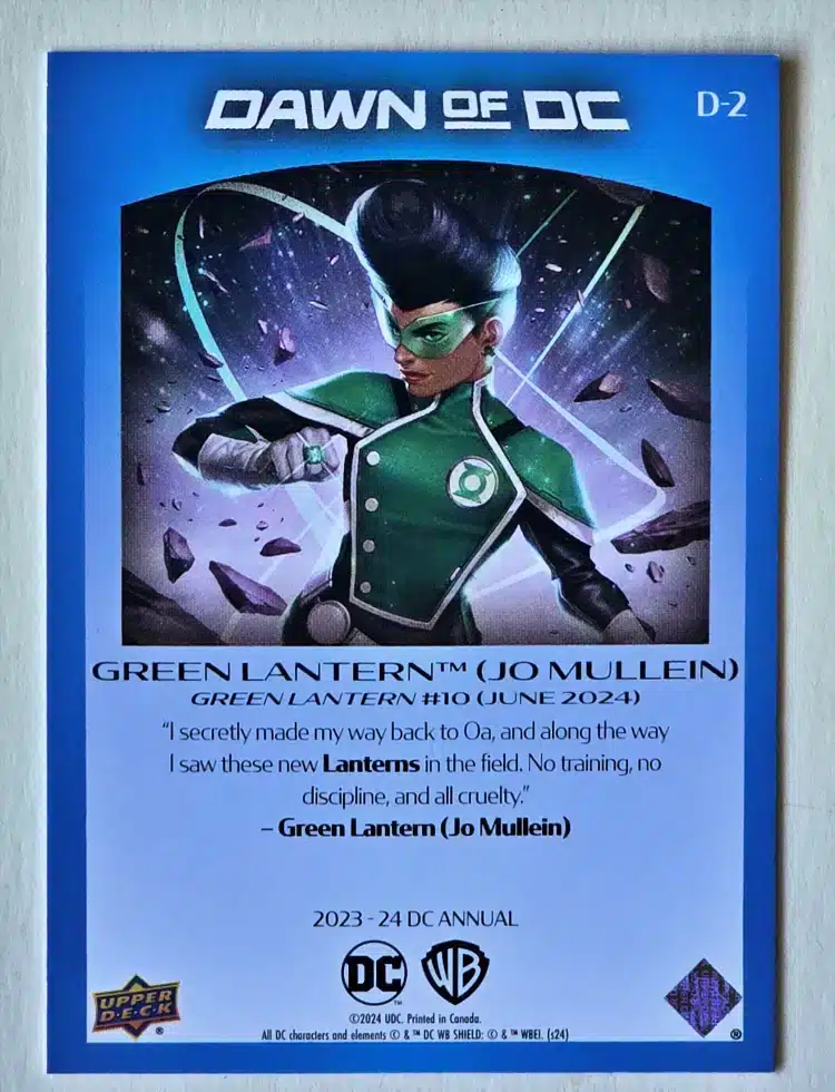 Green Lantern Jo Mullen UD 2023 Card #D-2 Back