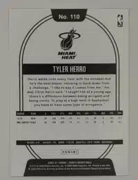Tyler Herro Hoops 2020 Card #110 Back