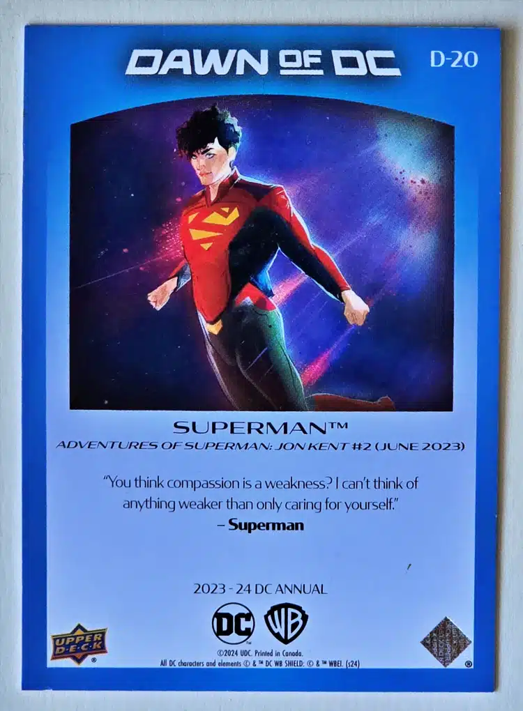 superman-upper-deck-2023-24-dc-annual-D-20-dawn-of-dc-back Superman Upper Deck 2023-24 Card #D-20 Back