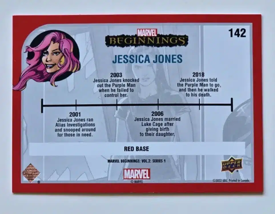 Jessica Jones Marvel Beginnings 2022 Vol 2 Series 1 Red Card #142 Back