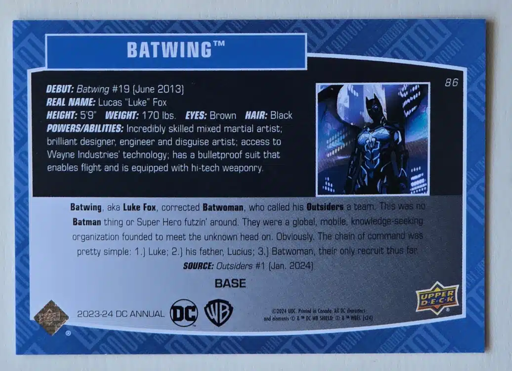 Batwing Upper Deck 2023-24 #86 DC Comic Card Back