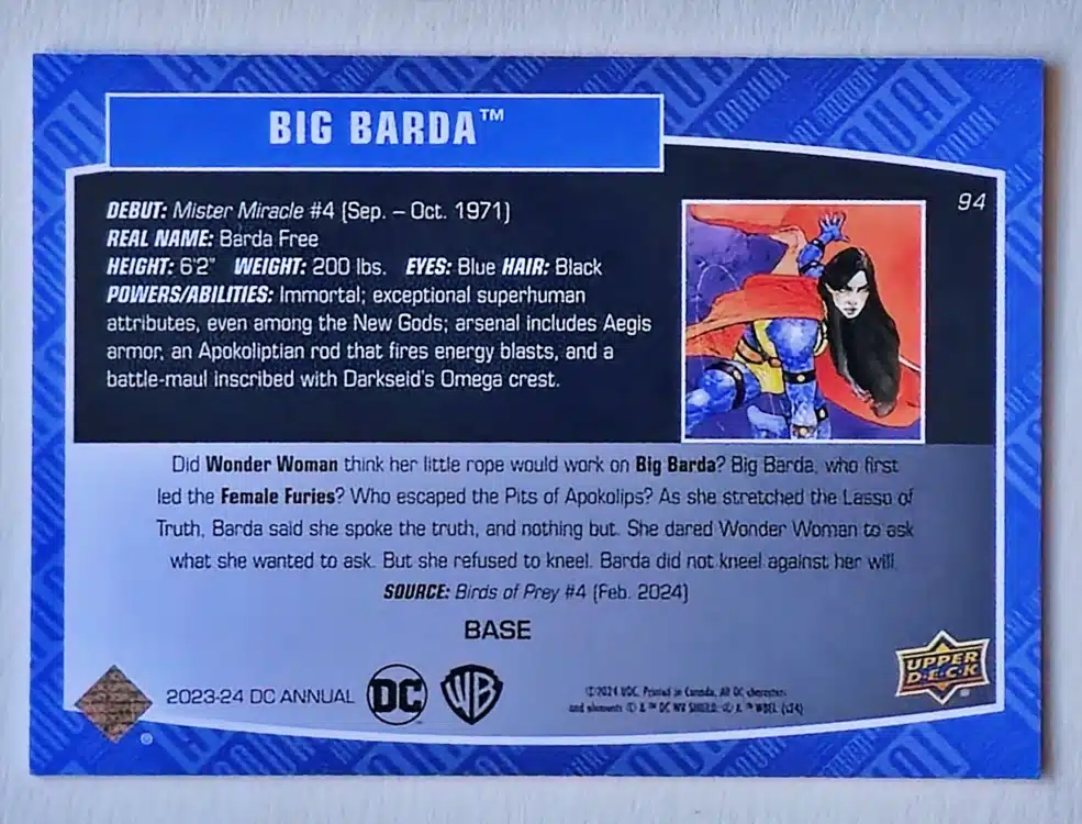 Big Barda Upper Deck 2023-24 #94 DC Comic Card Back