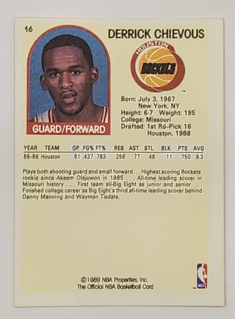 Derrick Chievous Hoops 1989 Card #16 back