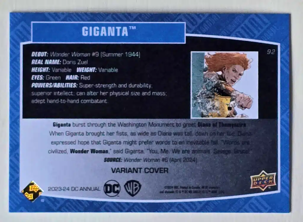 Giganta Upper Deck 2023-24 Card #92 Variant Back
