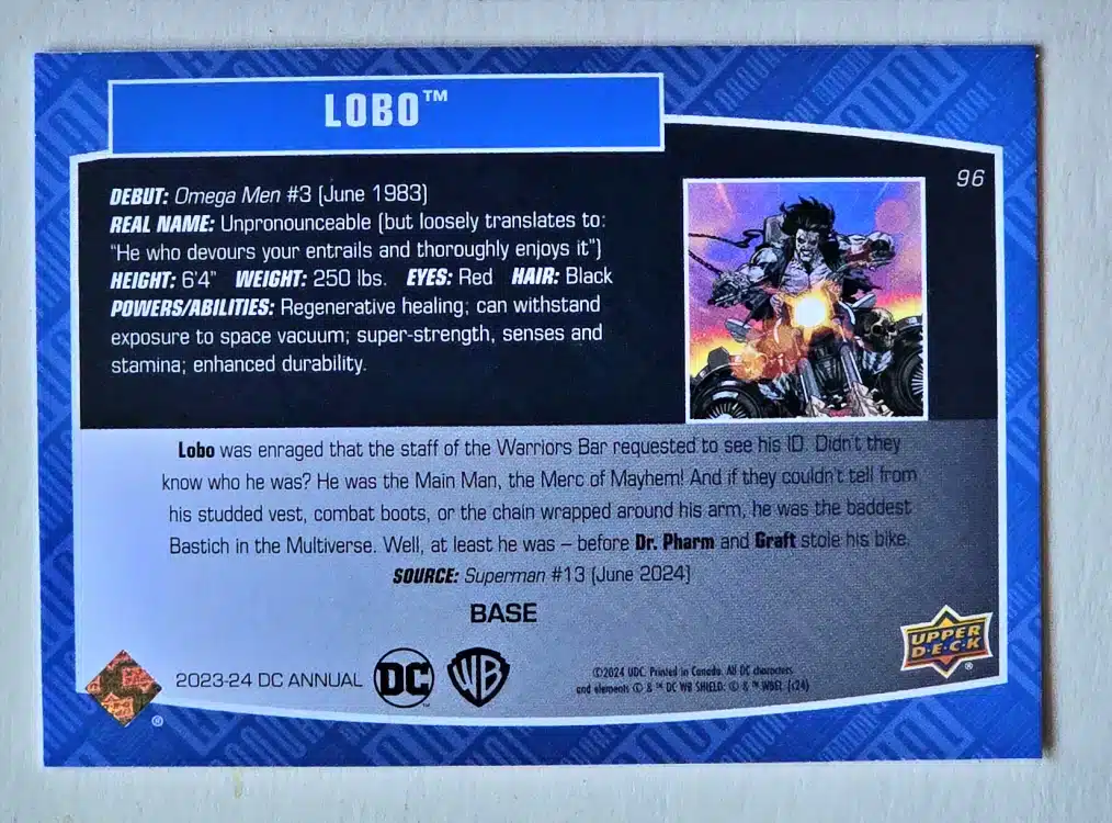 Lobo Upper Deck 2023-24 #96 DC Comic Card Back