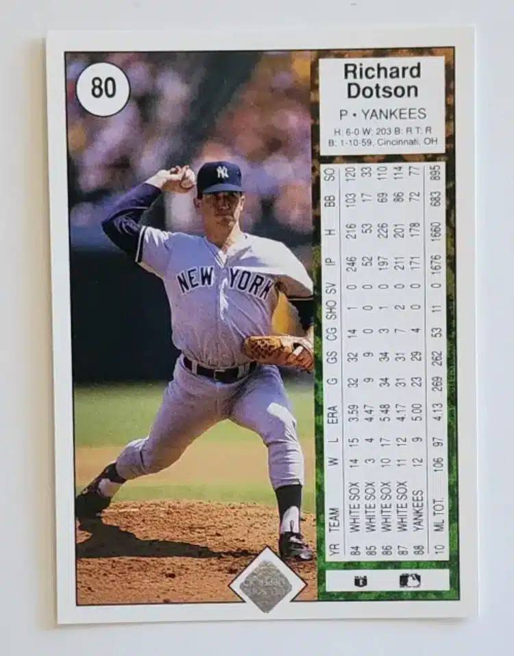 Richard Dotson Upper Deck 1989 Cards #80 – New York Yankees Back