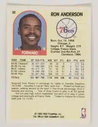Ron Anderson Hoops 1989 Card #32 Back