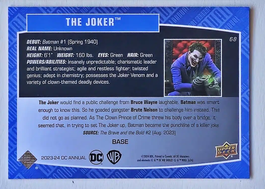 The Joker Upper Deck 2023-24 #68 DC Comic Card Back